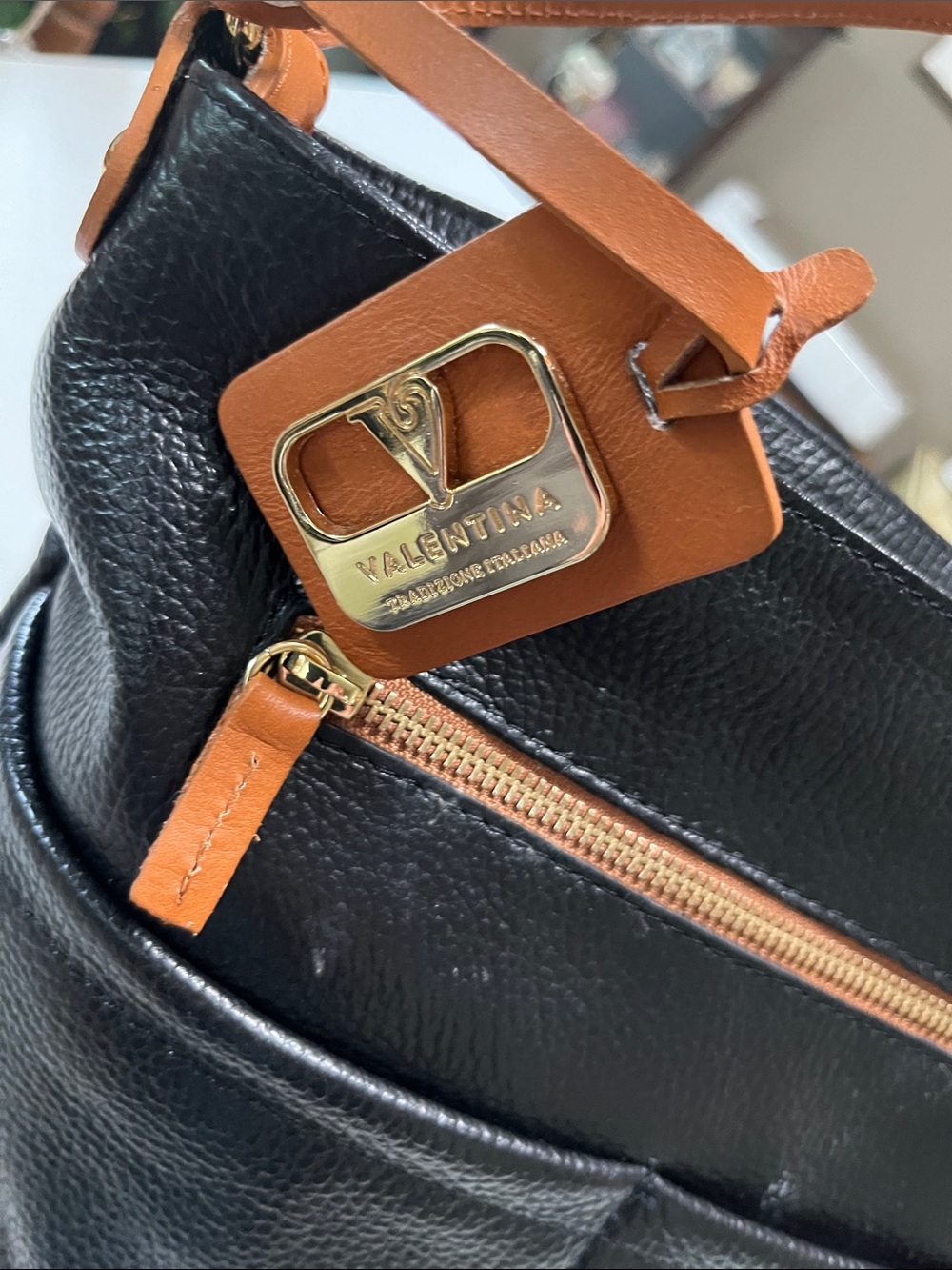 Valentina Black & Tan Leather Messenger Shoulder Bag
